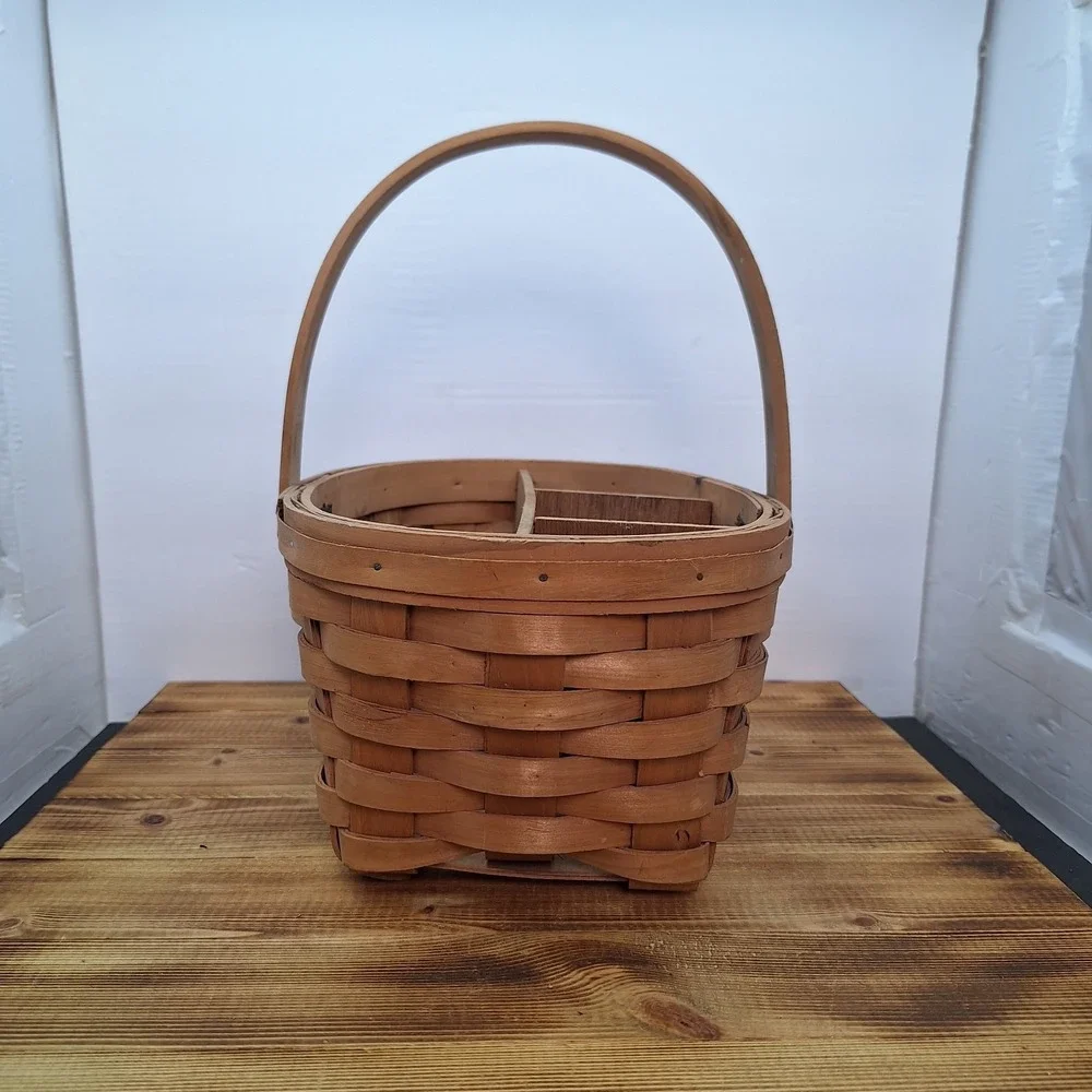 Hand Woven Amash Utensil Plate Holder Basket 11x6 Natural Wood Caddy